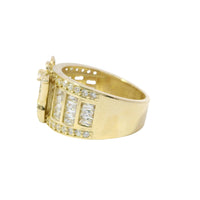 14KT Gold Ring Women's Butterfly Center with White CZ Stone Baguette Top Wings and Round Lower Wings with Three Section Baguette Band with Round White CZ Stones Border