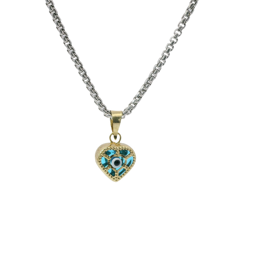 14KT Gold Charm Extra Small 3D Heart Evil Eye with Plain Bell