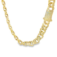 14KT Gold Chain Hollow Chino with White CZ Box Clasp 10mm