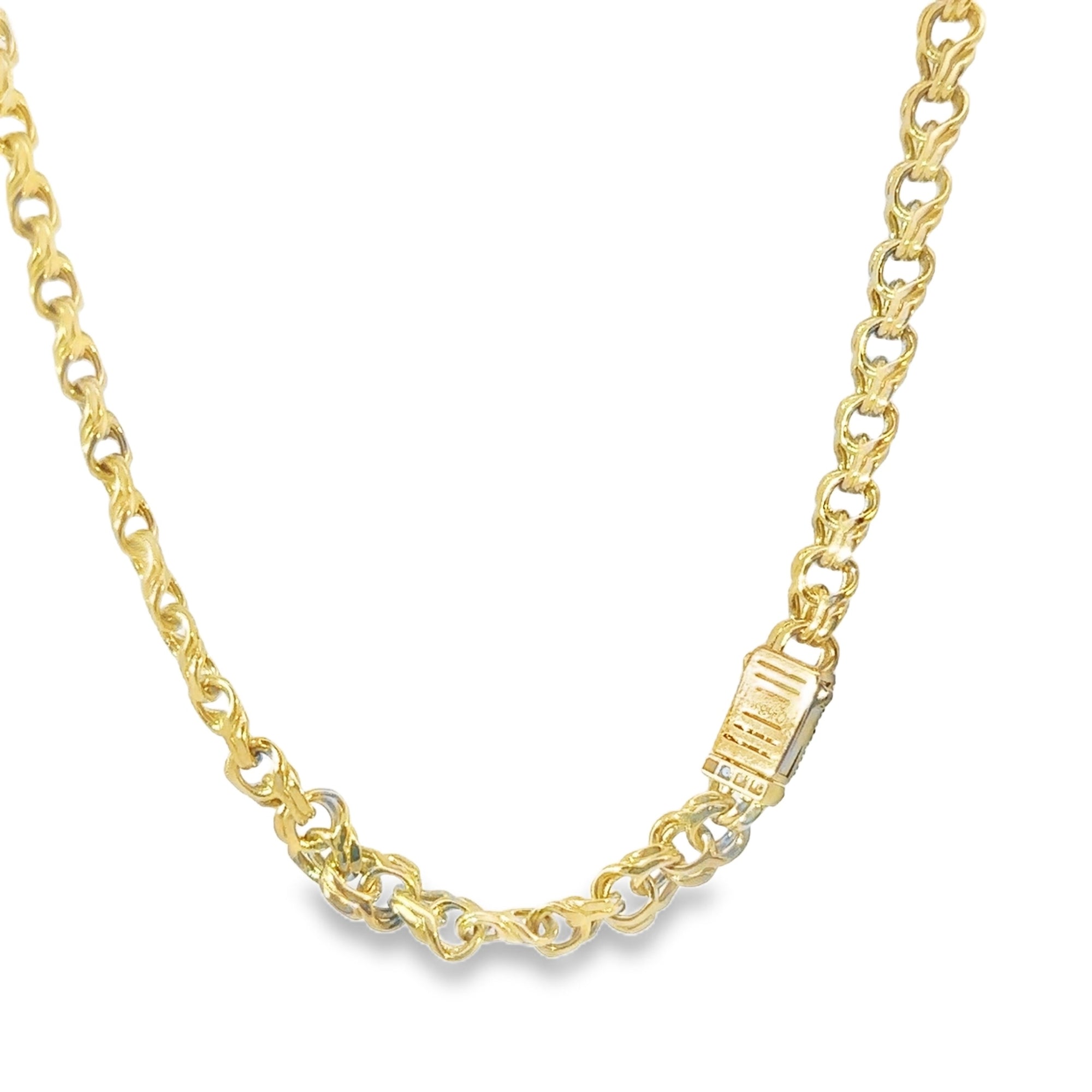 14KT Gold Chain Hollow Chino with White CZ Box Clasp 6mm