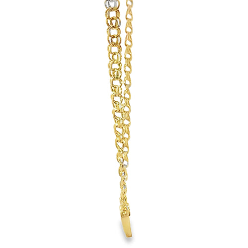 14KT Gold Chain Greek Chino Heart White CZ Double Box with Diamond Outline on Clasp 6mm