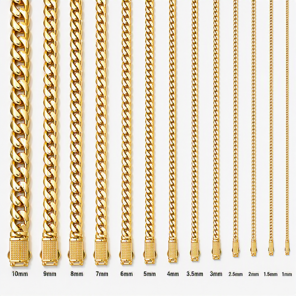 14KT Gold Chain Hollow Miami Cuban with Plain Designer Style White CZ Stones Double Box Clasp 9mm