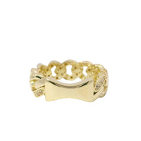14KT Gold Ring Women's Small Alternating White CZ Stones Cuban Link and Plain Cuban Link Band