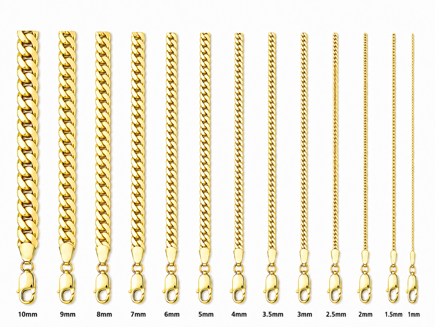14KT Gold Chain Hollow Flat Miami Cuban with Plain Lobster Clasp 9mm