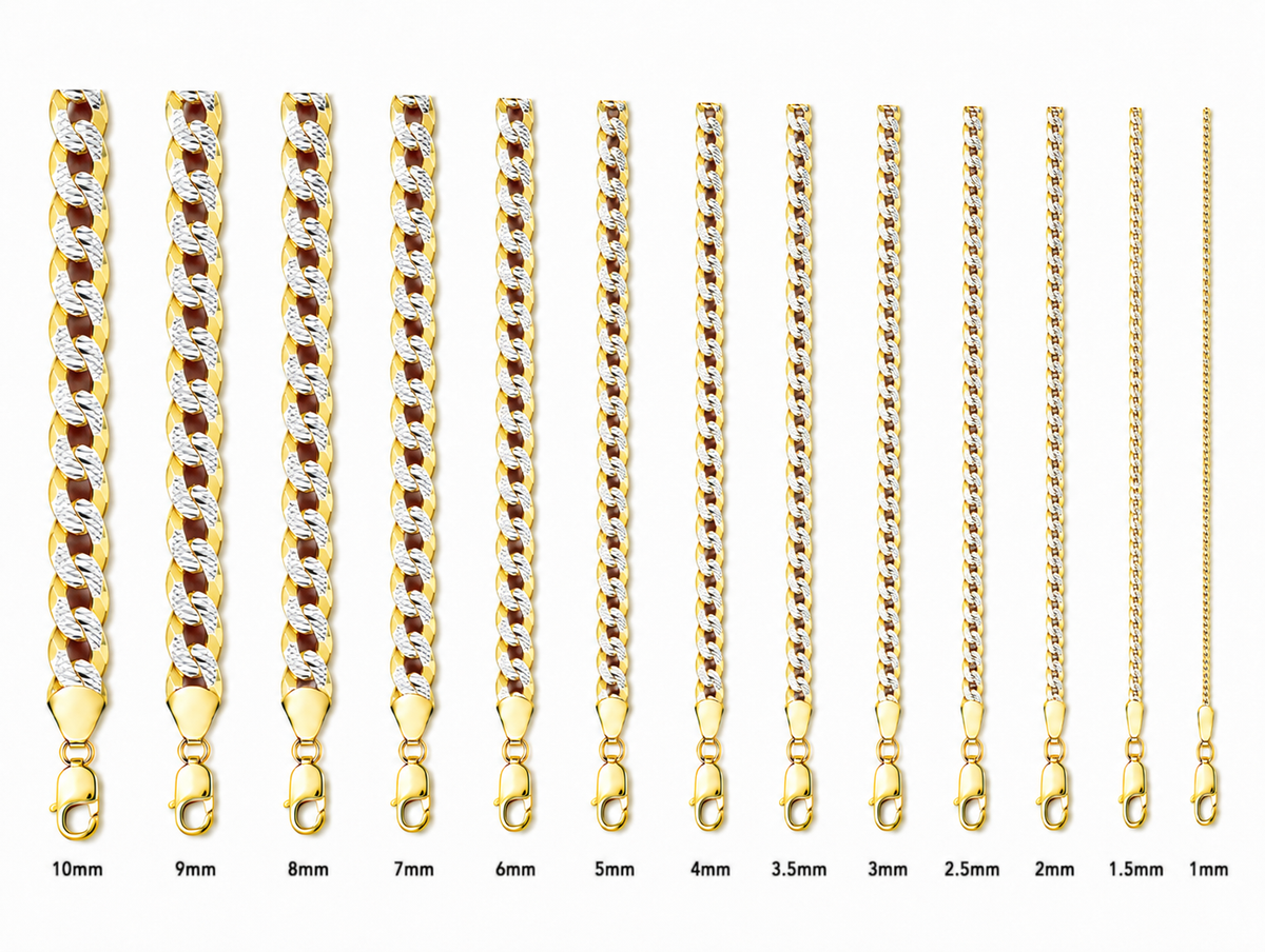 14KT Gold Chain Hollow Curb Pave 1mm
