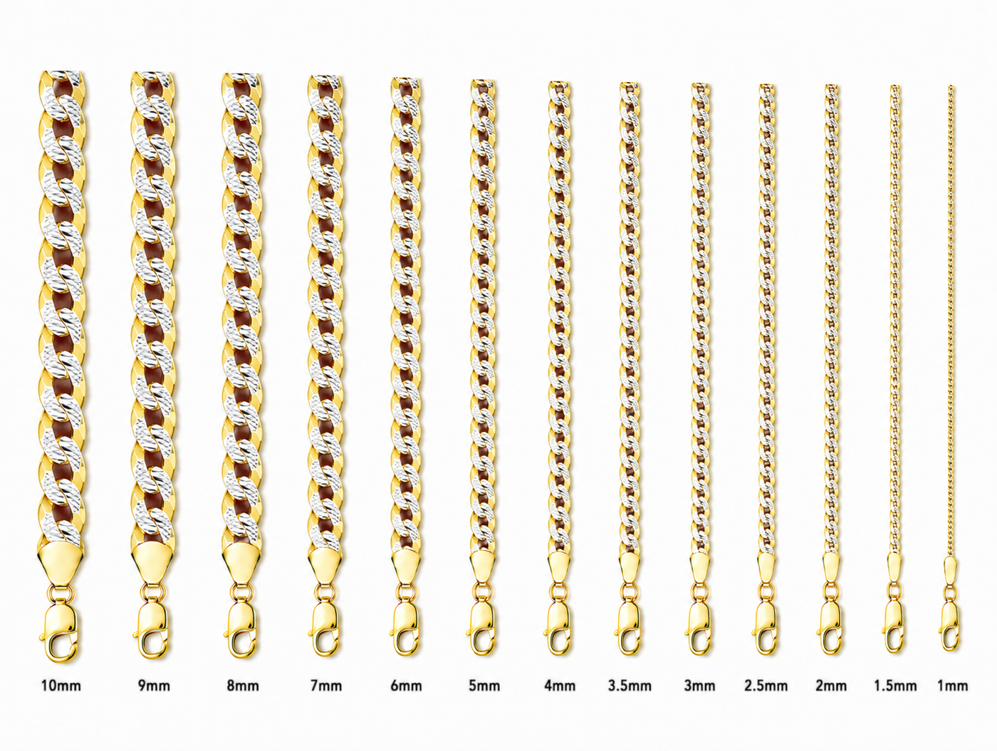 14KT Gold Chain Hollow Curb Pave 1mm
