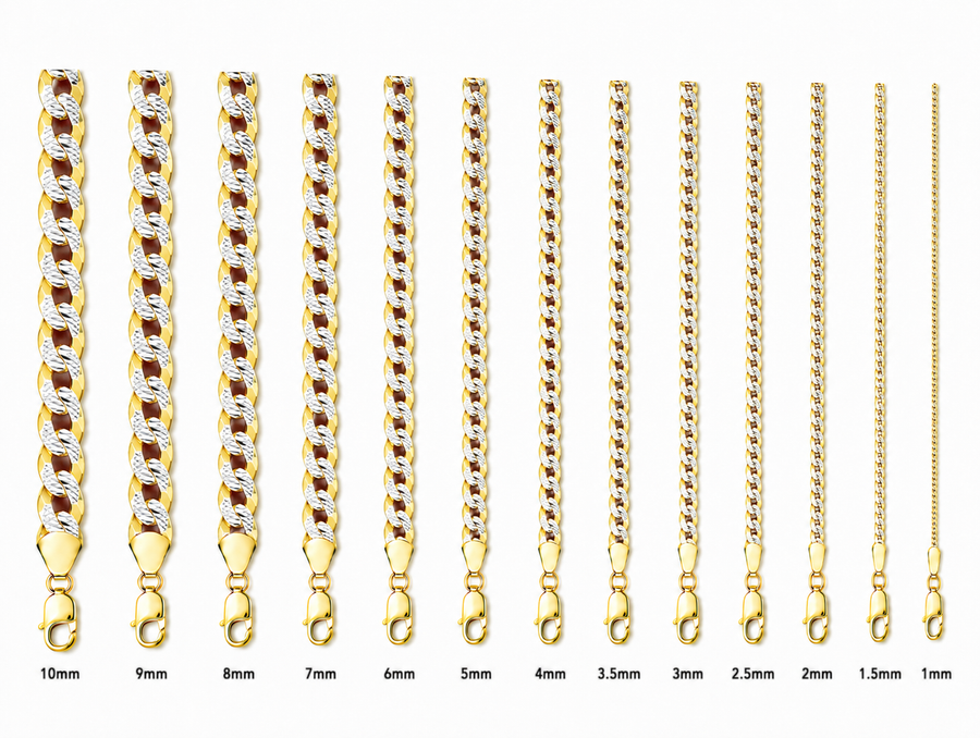14KT Gold Chain Hollow Curb Pave 1mm