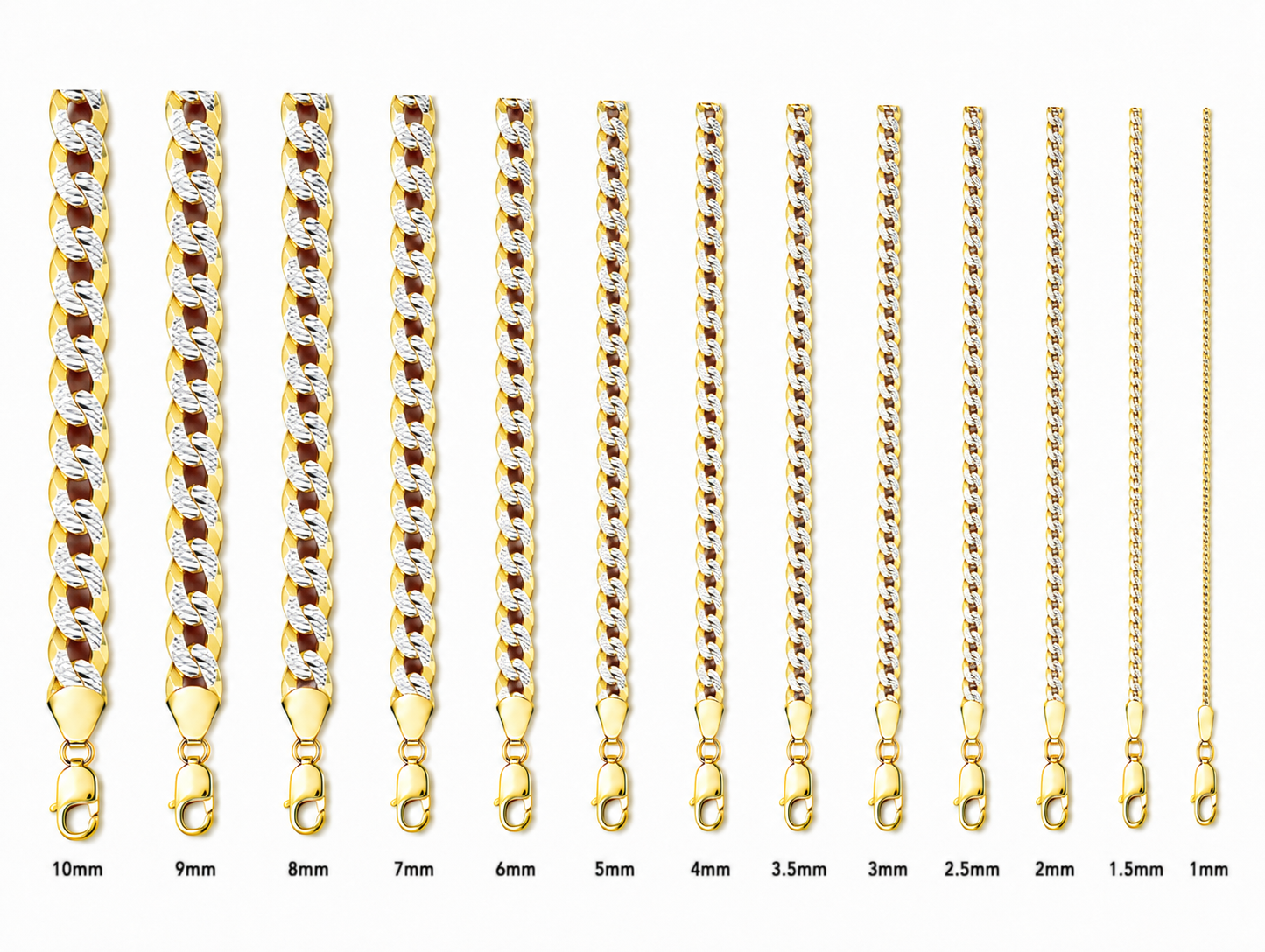 14KT Gold Chain Solid Curb Pave 7mm