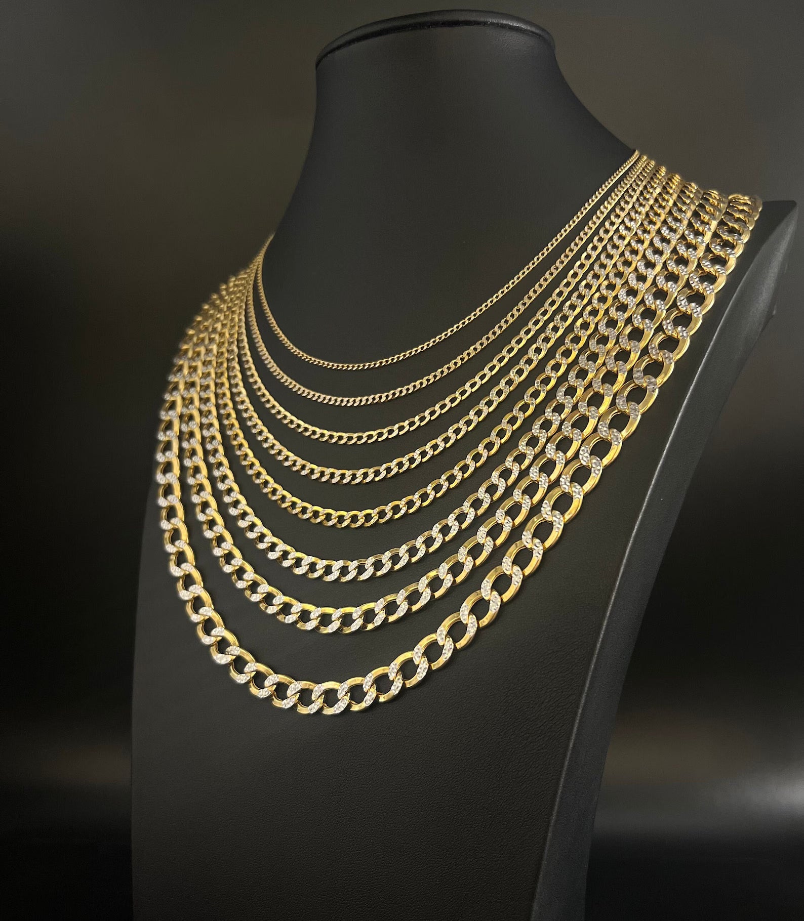 14KT Gold Chain Solid Curb Pave with Spring Lock Clasp 2mm
