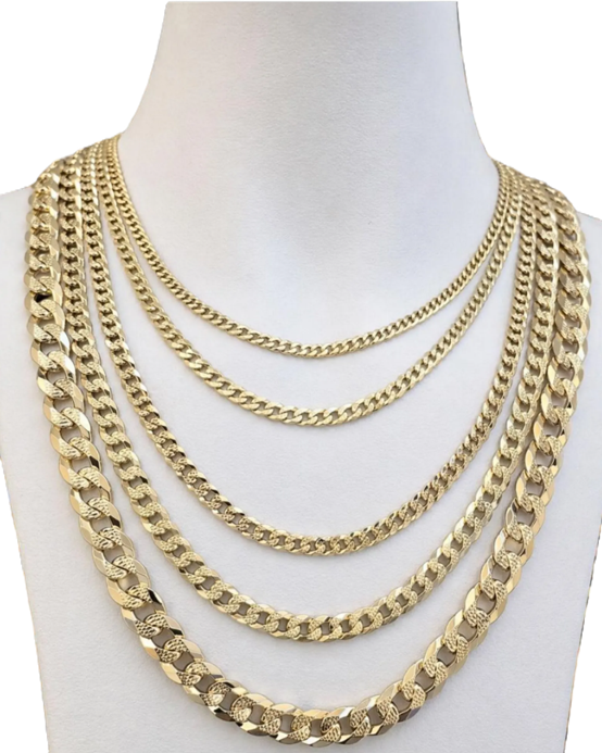 14KT Gold Chain Solid Curb Diamond Cut 10mm