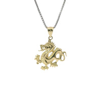 14KT Gold Charm Plain Diamond Cut Dragon with Plain Bell