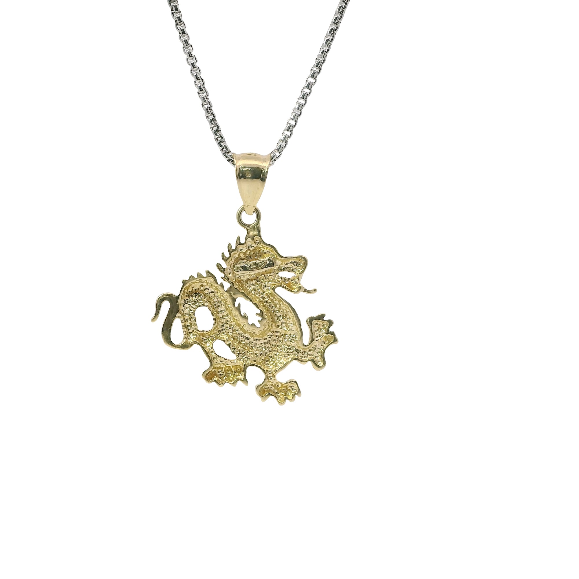 14KT Gold Charm Plain Diamond Cut Dragon with Plain Bell
