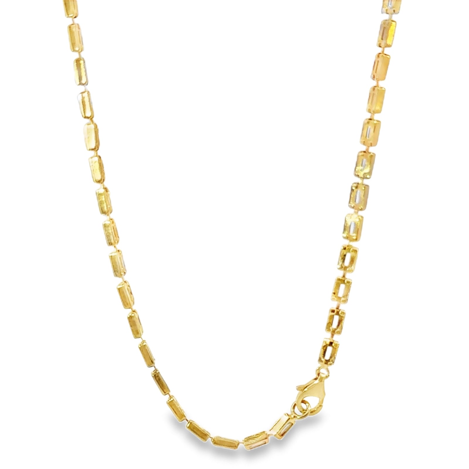 14K Gold Chain Baguette Tennis Chain with White CZ Stones and Plain Clasp 3.5mm