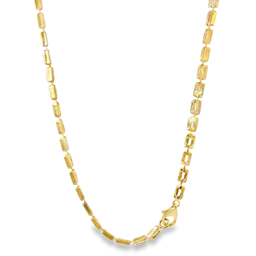 14K Gold Chain Baguette Tennis Chain with White CZ Stones and Plain Clasp 3.5mm