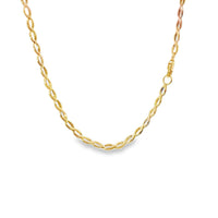 14KT Gold Chain Hollow Tri Tone Fancy Oval Shackle Link with Plain Clasp 3mm