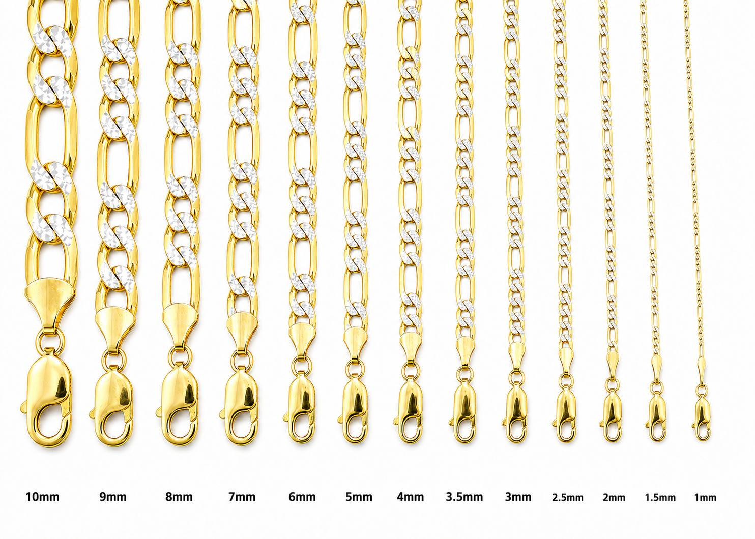 14KT Gold Chain Hollow Figaro Pave 10mm