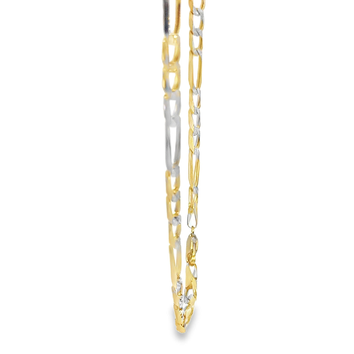 14KT Gold Chain Solid Figaro Pave 7mm