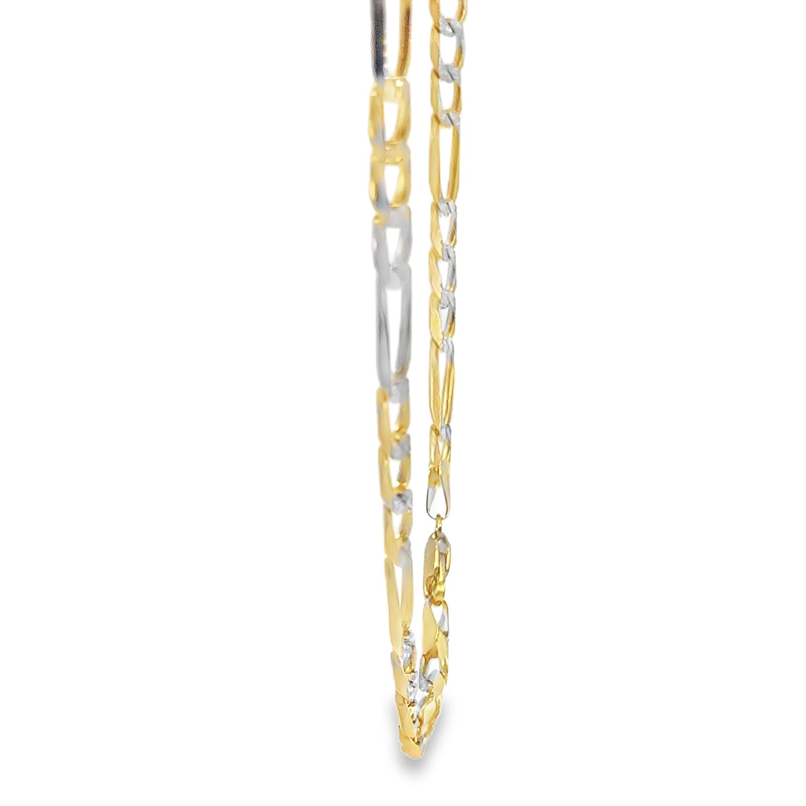14KT Gold Chain Solid Figaro Pave 7mm