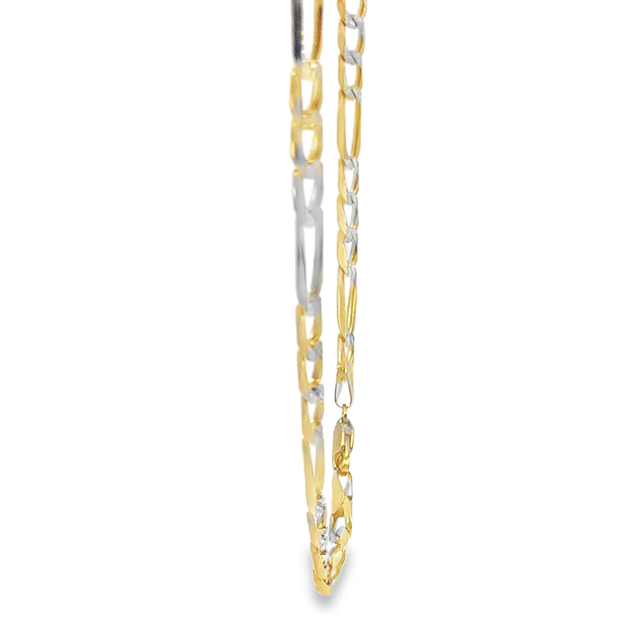 14KT Gold Chain Solid Figaro Pave 7mm