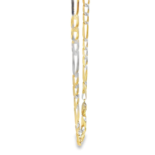 14KT Gold Chain Solid Figaro Pave 7mm