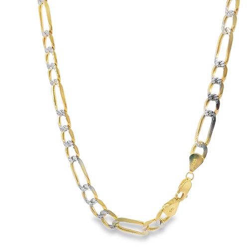 14KT Gold Chain Solid Figaro Pave 7mm