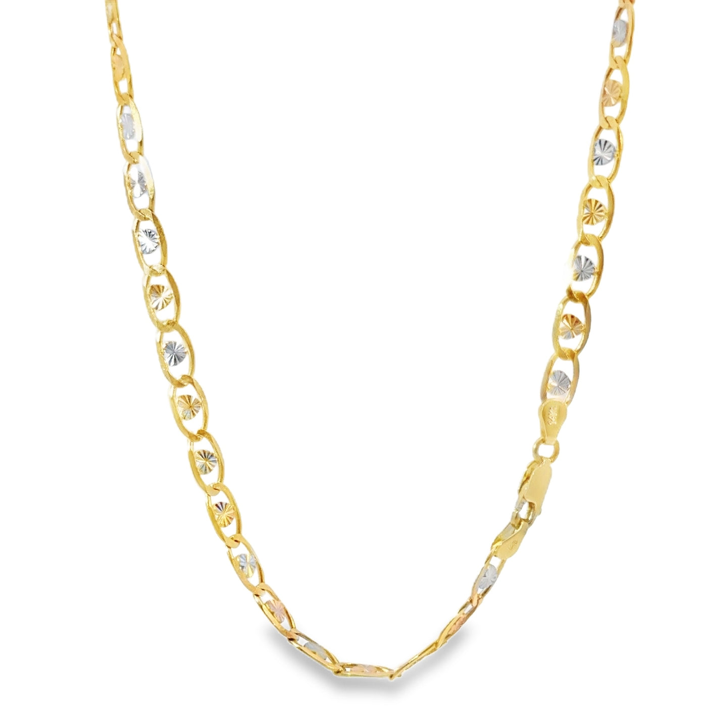 14KT Gold Chain Hollow Tri Tone Heart Valentino 5mm