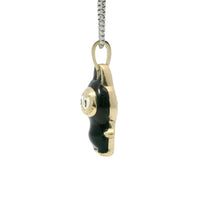 14KT Gold Charm Large 3D Black Enamel LaBuBu Body, White Enamel Eyes, and White CZ Stones Bell