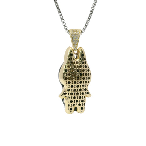 14KT Gold Charm Large 3D Black Enamel LaBuBu Body, White Enamel Eyes, and White CZ Stones Bell