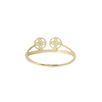 14KT Gold Ring Women's Light Weight Split Double White CZ Stones Clovers Center with Beaded Border and Split White CZ Stones Band