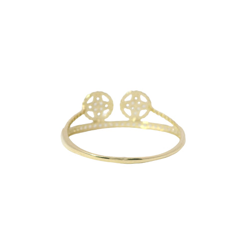 14KT Gold Ring Women's Light Weight Split Double White CZ Stones Clovers Center with Beaded Border and Split White CZ Stones Band