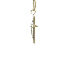 14KT Gold Charm Medium Two Tone Hollow Tube Slant Ends Crucifix Cross with Plain Bell