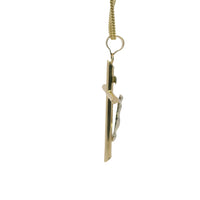 14KT Gold Charm Medium Two Tone Hollow Tube Slant Ends Crucifix Cross with Plain Bell
