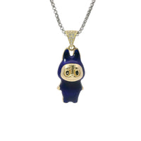 14KT Gold Charm Medium 3D Navy Blue Enamel LaBuBu Body and White CZ Stones Bell