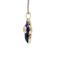 14KT Gold Charm Medium 3D Navy Blue Enamel LaBuBu Body and White CZ Stones Bell