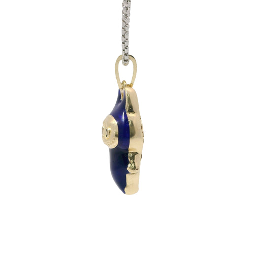 14KT Gold Charm Medium 3D Navy Blue Enamel LaBuBu Body and White CZ Stones Bell