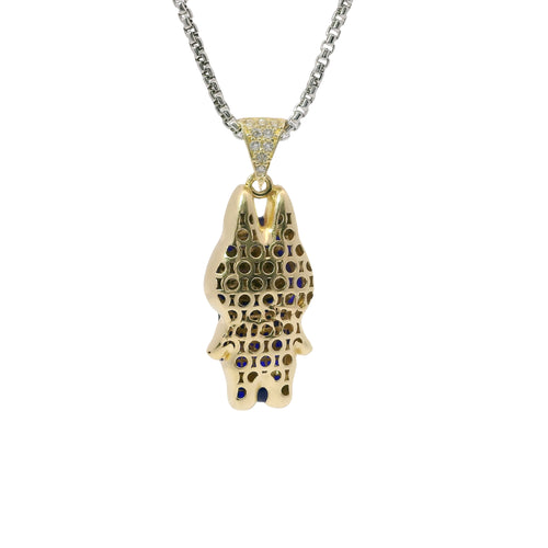 14KT Gold Charm Medium 3D Navy Blue Enamel LaBuBu Body and White CZ Stones Bell