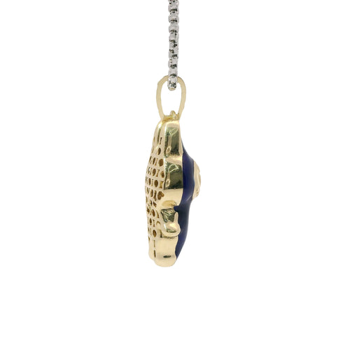 14KT Gold Charm Medium 3D Navy Blue Enamel LaBuBu Body and White CZ Stones Bell