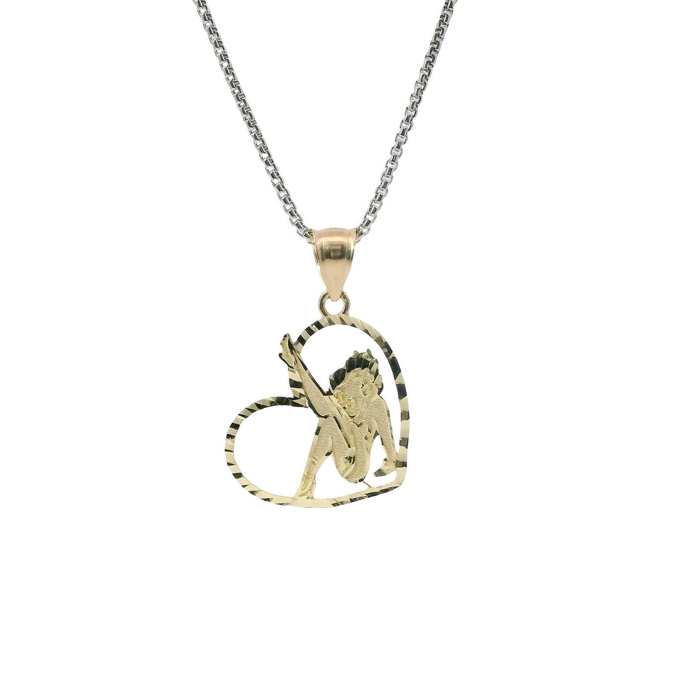 14KT Gold Charm Medium Diamond Cut Open Center "Pin Up" Heart Betty Boop with Plain Bell