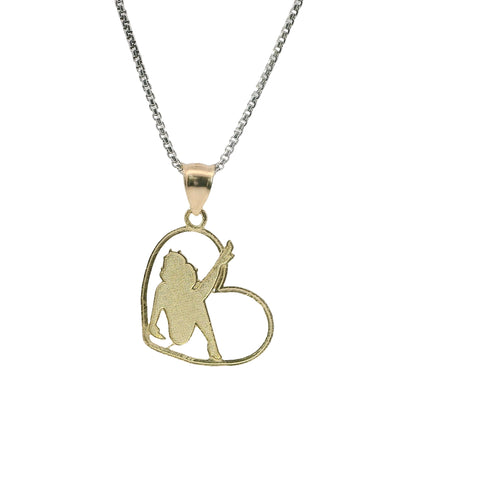 14KT Gold Charm Medium Diamond Cut Open Center "Pin Up" Heart Betty Boop with Plain Bell