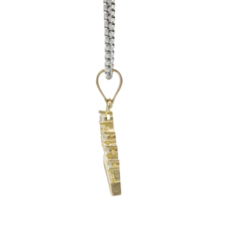 14KT Gold Charm Medium Quincenaera "15" Center Seven White CZ Stones Tiara Top and White CZ Stones Band with Plain Bell