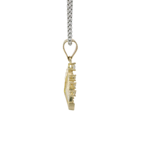 14KT Gold Charm Medium Quincenaera "15" Center Seven White CZ Stones Tiara Top and White CZ Stones Band with Plain Bell