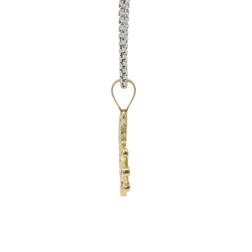 14KT Gold Charm Medium White CZ Stones Heart with Plain Crown, Sash and Bell