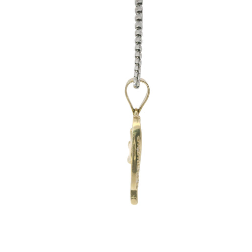 14KT Gold Charm Medium White CZ Stones Heart with Plain Crown, Sash and Bell