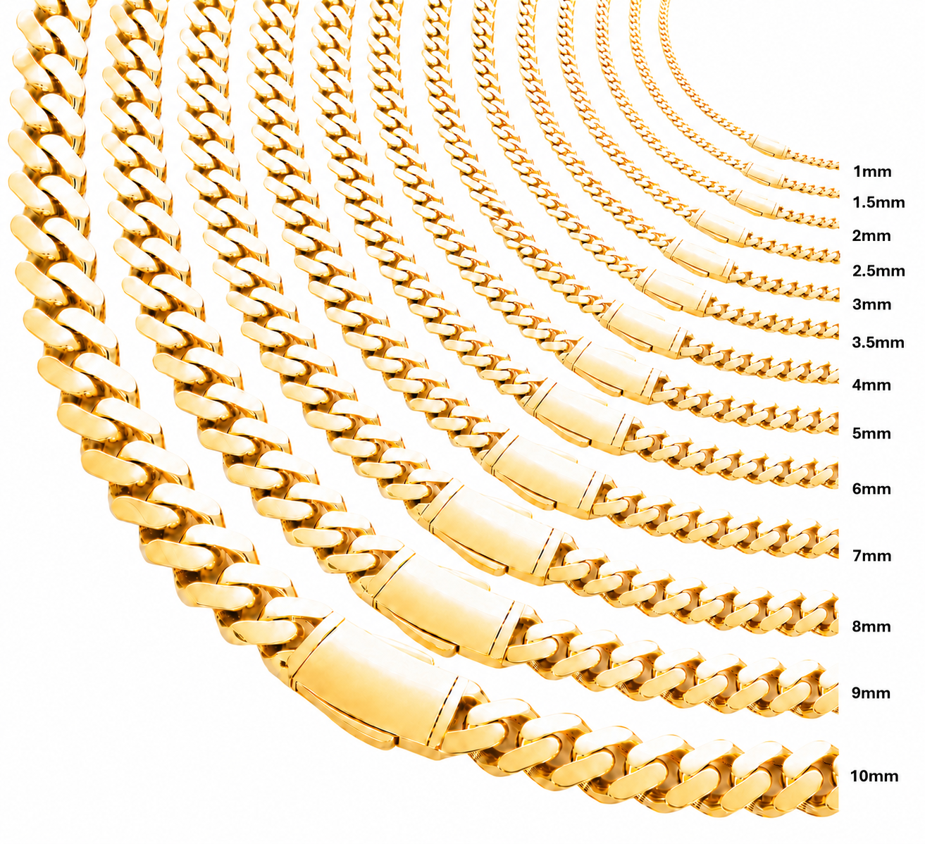 14KT Gold Chain Hollow Miami Cuban with Plain Curved Designer Style Double Box Clasp 7mm