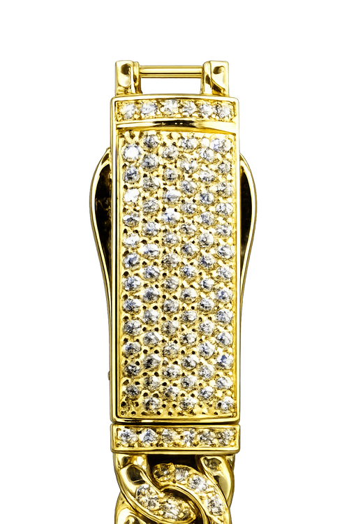 14KT Gold Chain Hollow Miami Cuban with Plain Designer Style White CZ Stones Double Box Clasp 3mm
