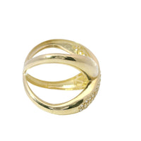 14KT Gold Ring Women's Puff "X" Center with One White CZ Stones Leg and Plain Split Band