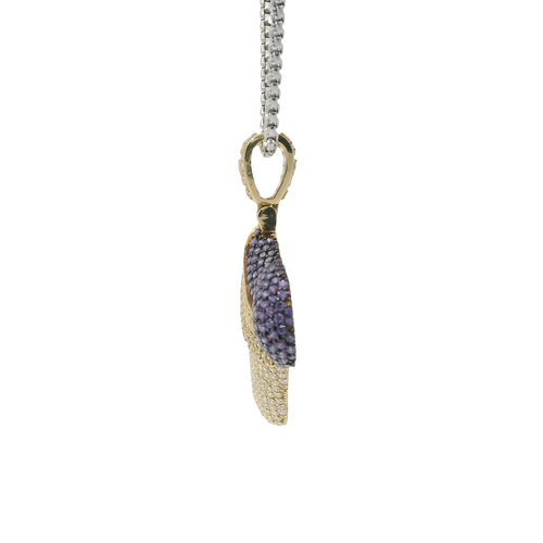 14KT Gold Charm Large 3D Double Cup Purple Lean Flat Back with White CZ Stones Cup and Bell