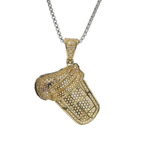 14KT Gold Charm Large 3D Double Cup Purple Lean Flat Back with White CZ Stones Cup and Bell