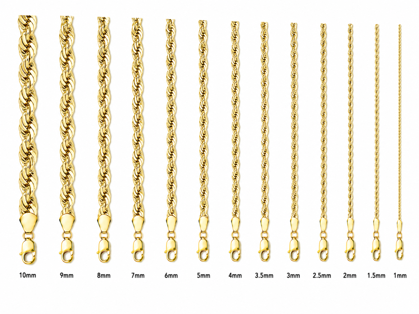 14KT Gold Chain Hollow Diamond Cut Rope 3mm