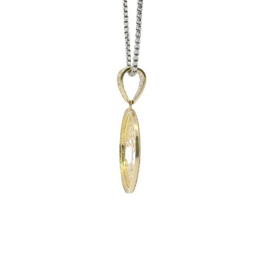 14KT Gold Charm Large Round Tree of Life with White CZ Stones Border and Bell